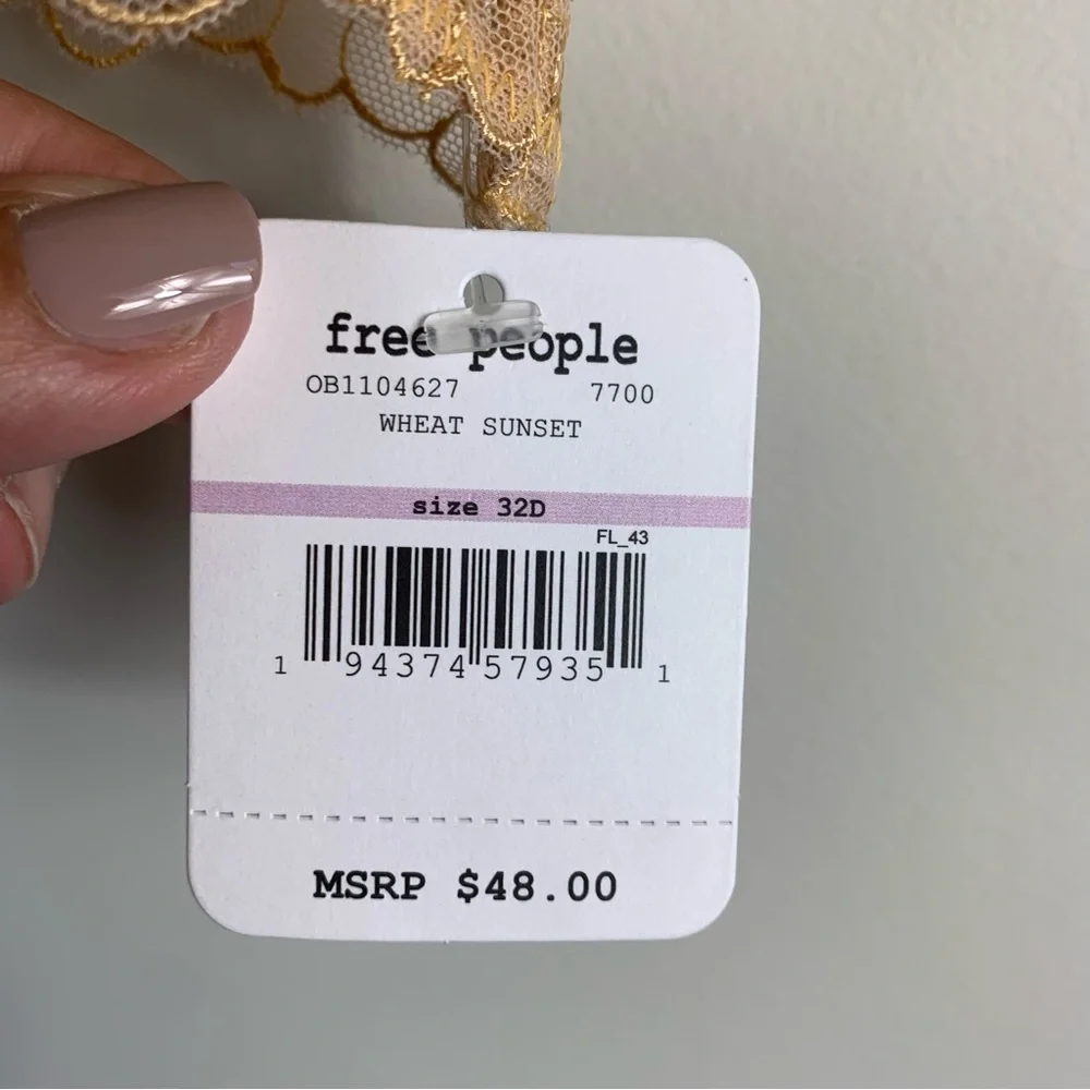 Free People Lucia Underwire Bra‎ Wheat Sunset New NWT 32 D